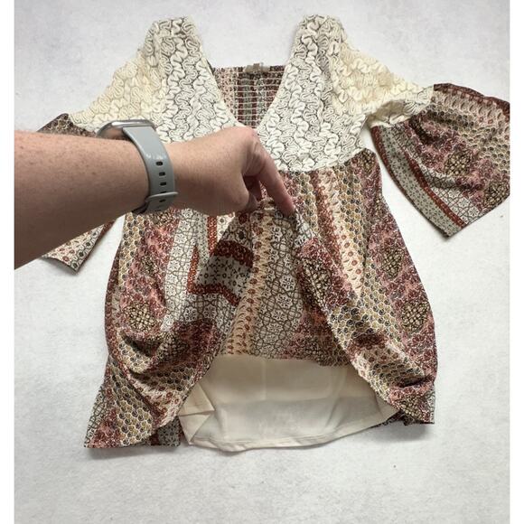 Entro Dress Womens Large Mini Shift Boho Bell Sleeve Mixed Media - Picture 3 of 11